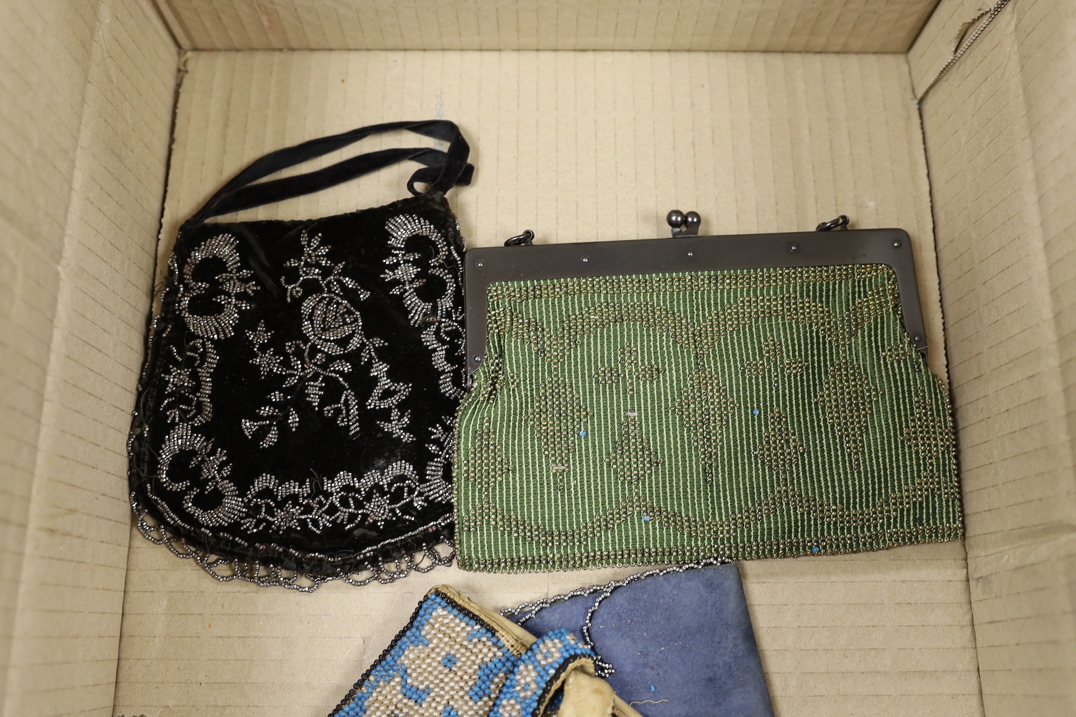 A collection nine 19th and 20th century beaded and petite point bags
